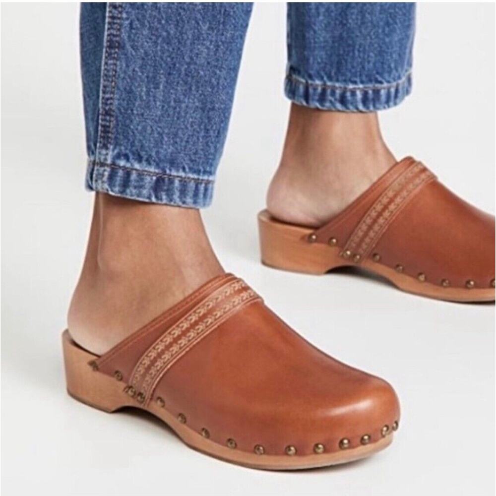 Isabel Marant Thalie Cognac Tooled Leather Wood Clogs Sz EU39/US 9 Bohemian 70’s